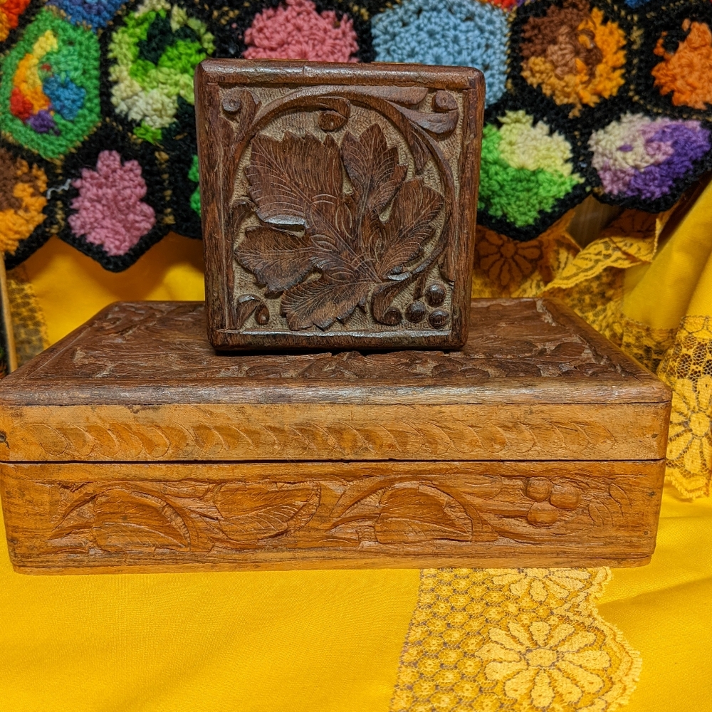 Ornate Carved Wood Boxes Set